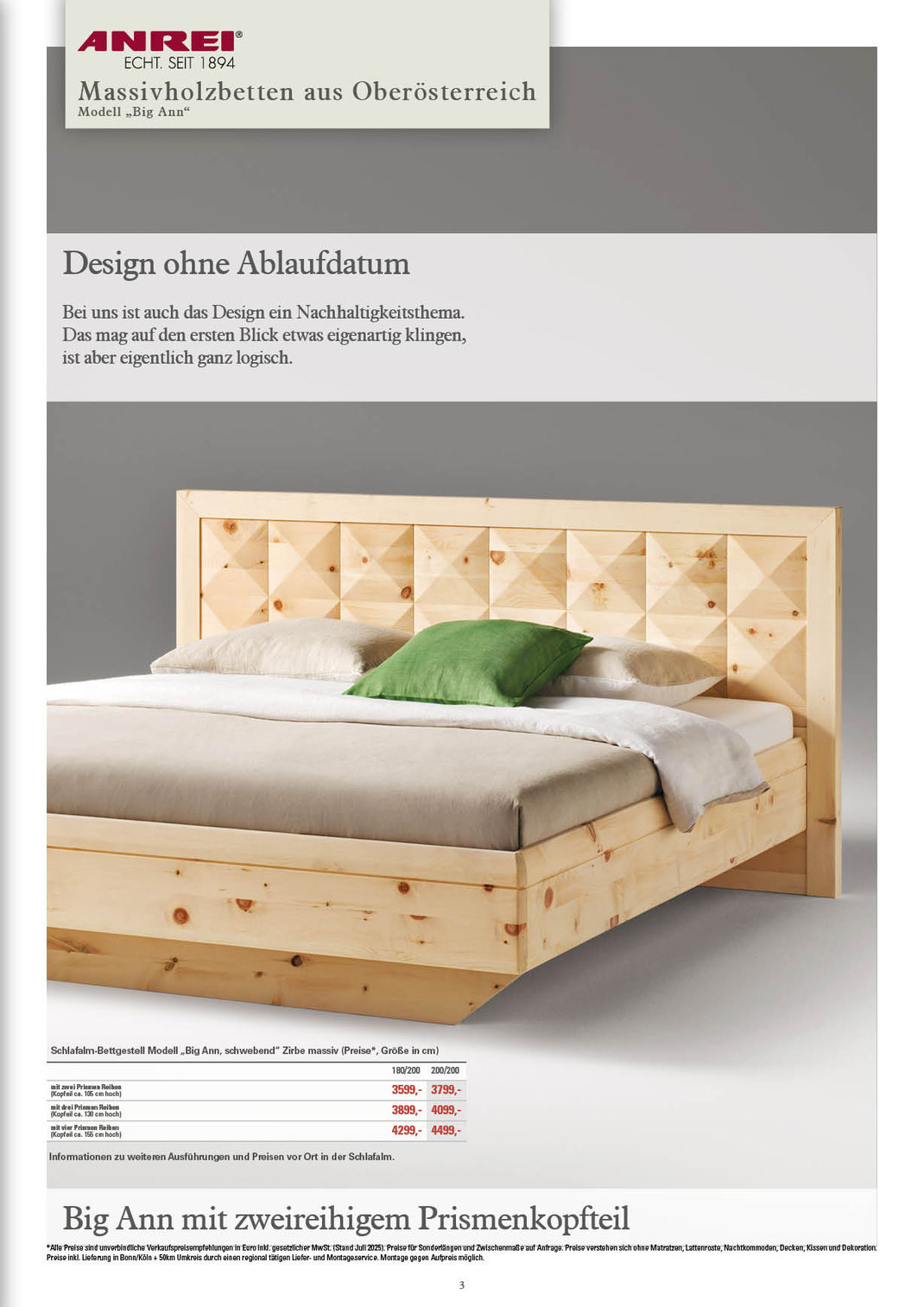 Ein Bild, das Text, Zirbenholzbett Modell BigANN aus Österreich, enthält.