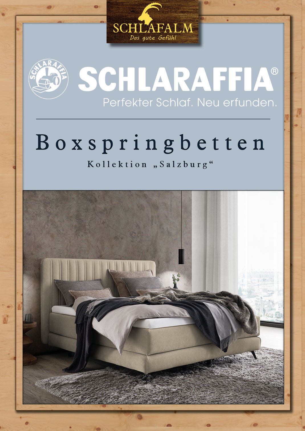 Ein Bild für unsere Besucher aus Köln, Bonn und dem Rhein-Sieg-Kreis, das Text und Bilder der neuen Schlaraffia Boxspringbetten in der Schlafalm Bonn enthält.