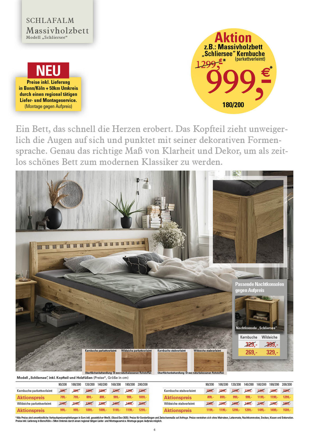 Ein Bild, das Text, Komfortbetten, Seniorenbetten in Massivholz zu Aktionspreisen, Modell -Schliersee- und Preise enthält.
