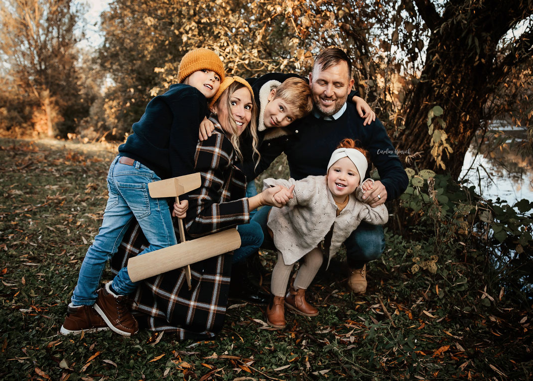 Familienfotos Heilbronn Böckingen Herbst See 5 Familienmitglieder 3 Kinder Mama Papa