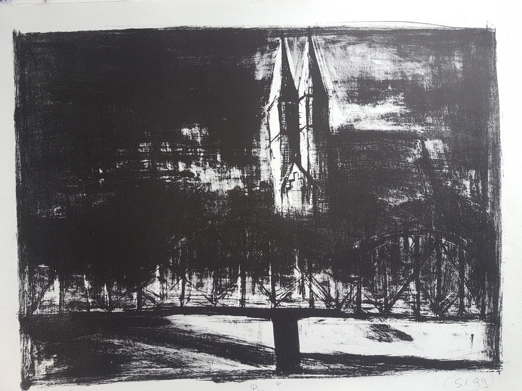 Prag in der Nacht, Lithographie, 2000