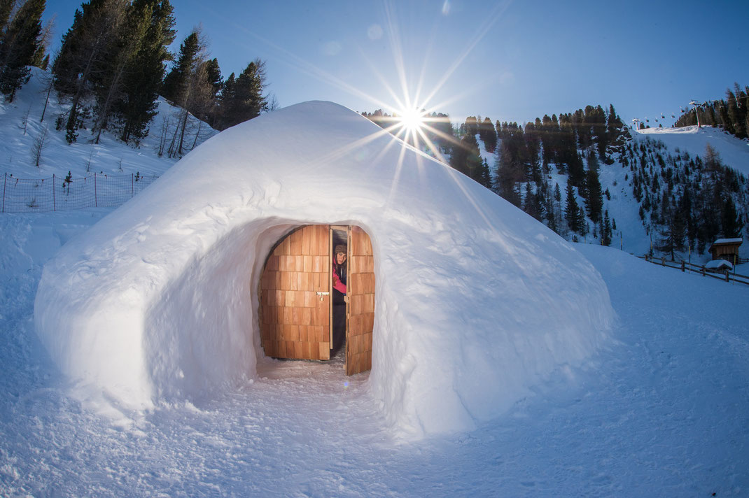 Schlafen in den Mountain Iglus auf dem Speikboden im Südtiroler Ahrntal - das Gesamtpaket buchen bei Appartements Großgasteiger in der Alpinwellt Weißenbach