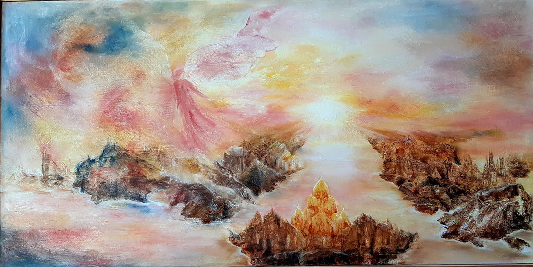                                                        Tra Cielo e Terra - Hommage à Turner 2023 - oil on canvas cm 50x100 - Private collection IT