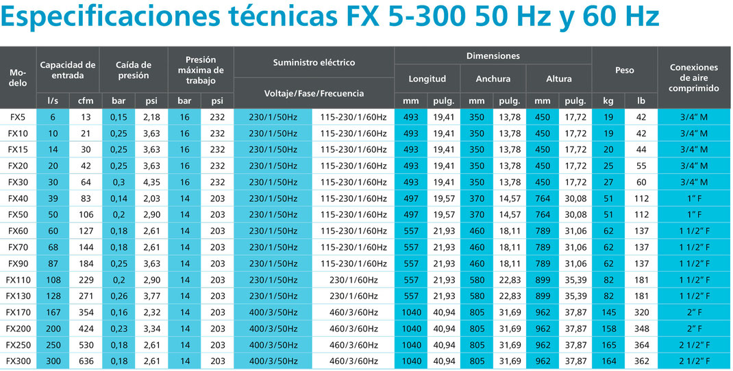 Especificaciones técnicas FX 5-300