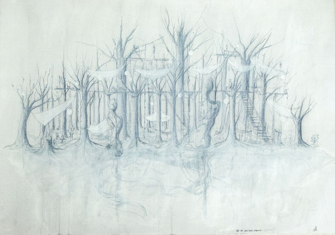 and the dead trees whispered 160x70cm / fineliner and acrylic colour on paper