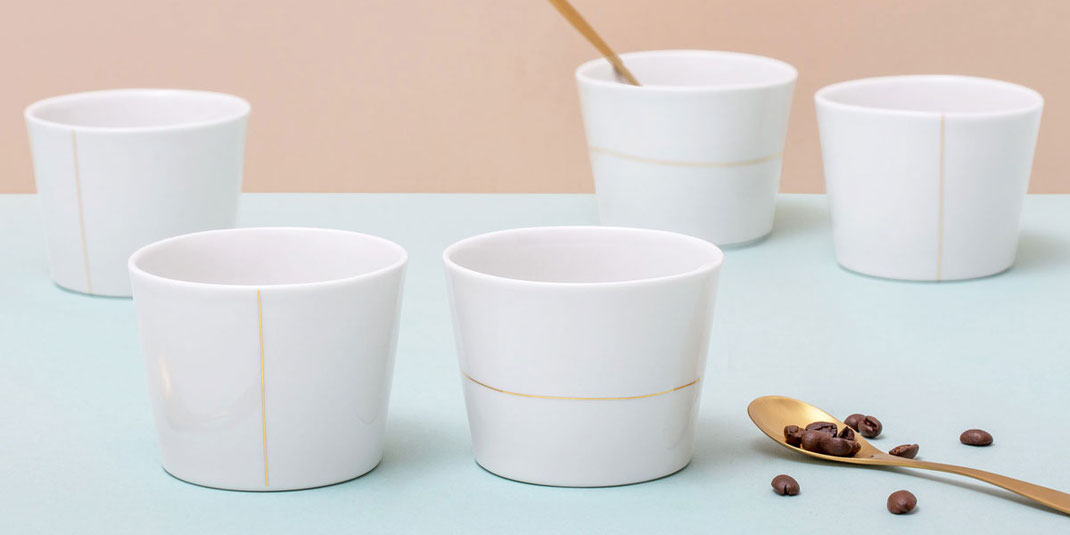 Kaffee, Becher, Porzellan, Gold, Linie, handgefertigt, Berlin, feinesweisses