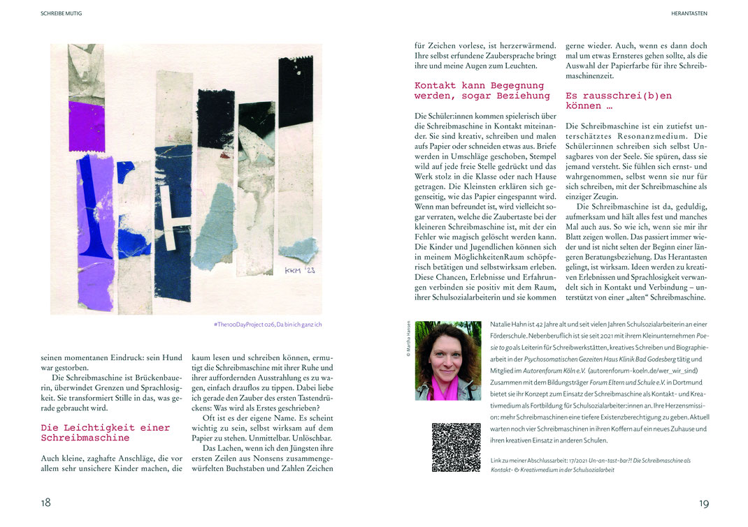 Quelle: SchreibRÄUME - Magazin für Journal Writing, Tagebuch & Memoir. Ausgabe 12, September 2025, Thema: Mut   Verlag punktgenau, Wien
