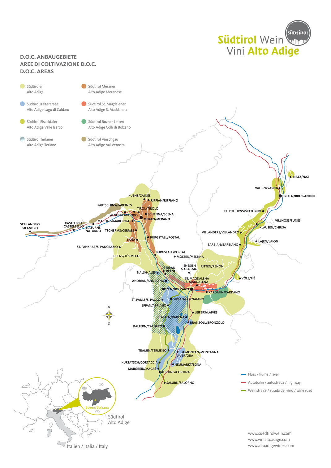 Weinkarte Südtirol Anbaugebiet DOC