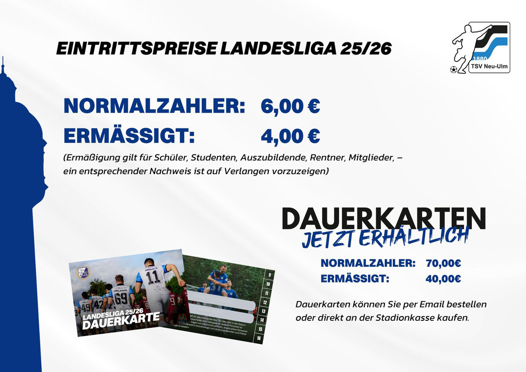Eintrittspreise Landesliga 25/26 TSV Neu-Ulm