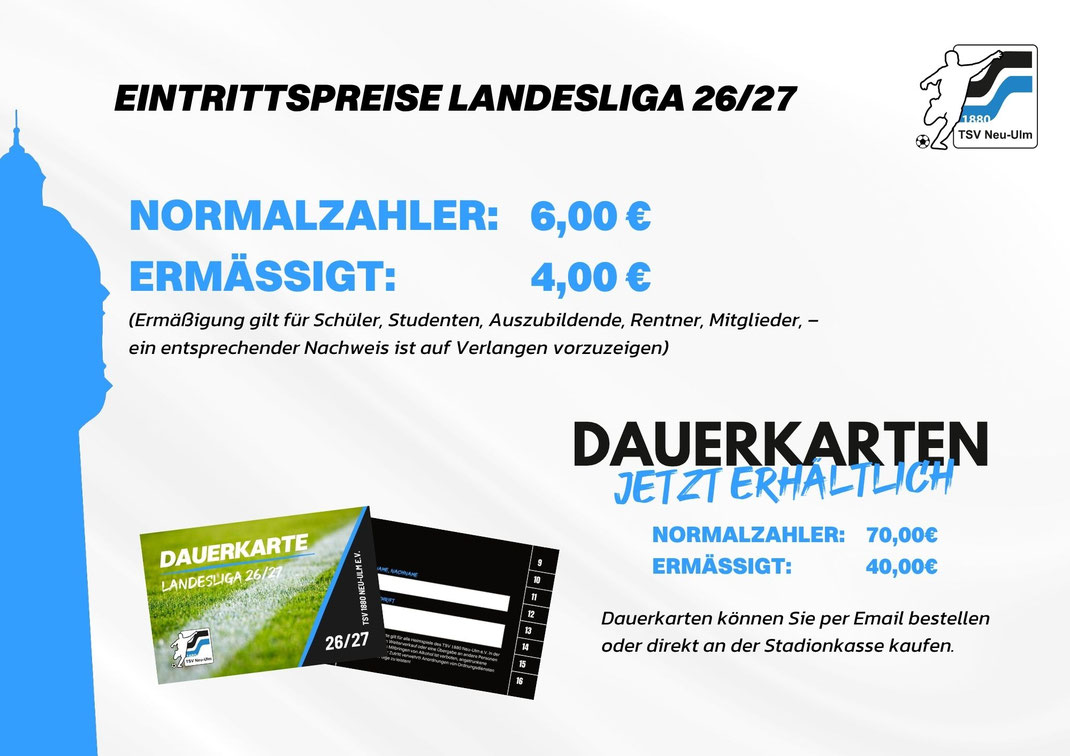 Eintrittspreise Landesliga 25/26 TSV Neu-Ulm