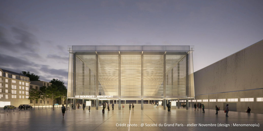 La gare Le Bourget Aéroport depuis le parvis du Musée de l'Air et de l'Espace