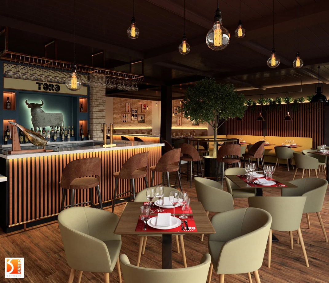 infografía 3D diseño y reforma de restaurante