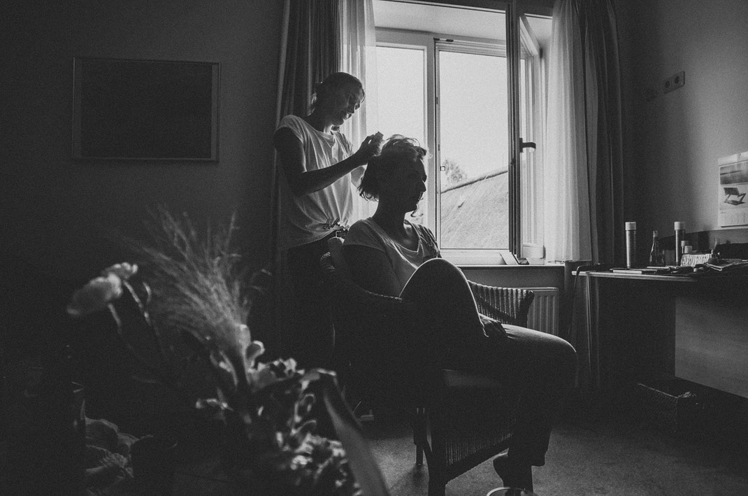 Brautstyling Schwarzweiß | Fotografin Anne Hufnagl