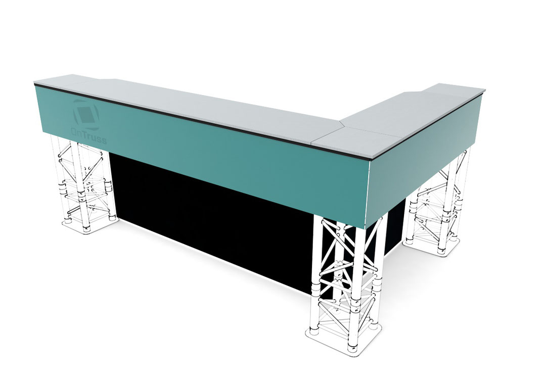 Das OnTruss EventBoard als Theke, Tresen, Counter oder Bar | Eventmöbel "Arriba" | EventBoard auf Traversen-Unterbau in L-Form