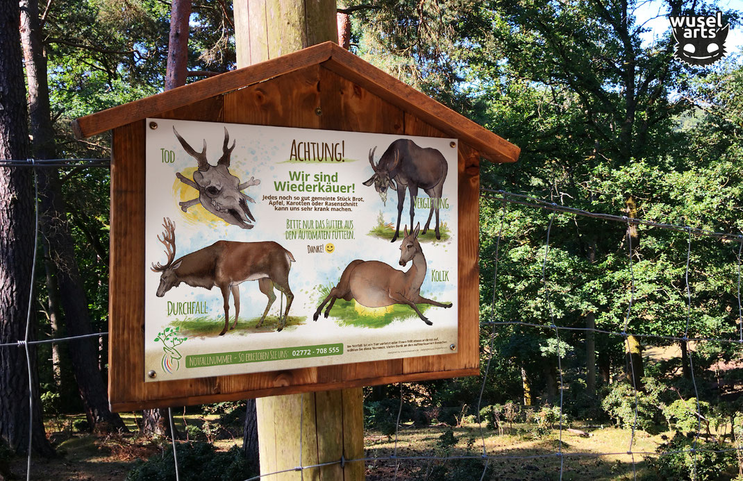 Wildpark Schild, Rotwild, Hirsche nicht füttern! 