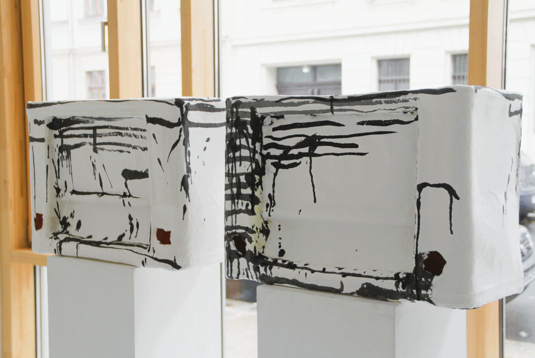 RADIO OLYMPIA I & II. 2016, series of paper objects with ink drawing, handmade paper