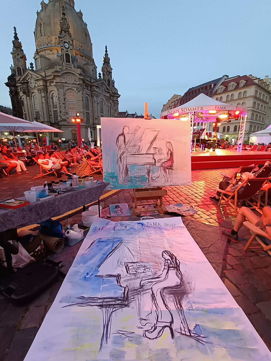 PALAISSOMMER PIANO NIGHT. 2025, charcoal, pastel, crayons, acrylic, series of artworks
