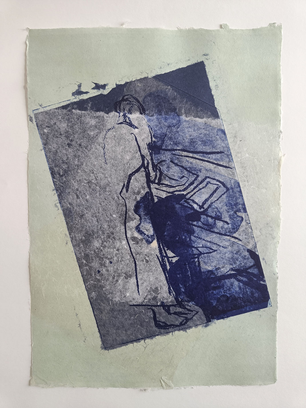 QUODLIBET - THE DRESDEN PAPERMAKER. 2025, 42 x 30 cm, algraphy, chine collé on handmade paper, pulp painting, series of unique prints