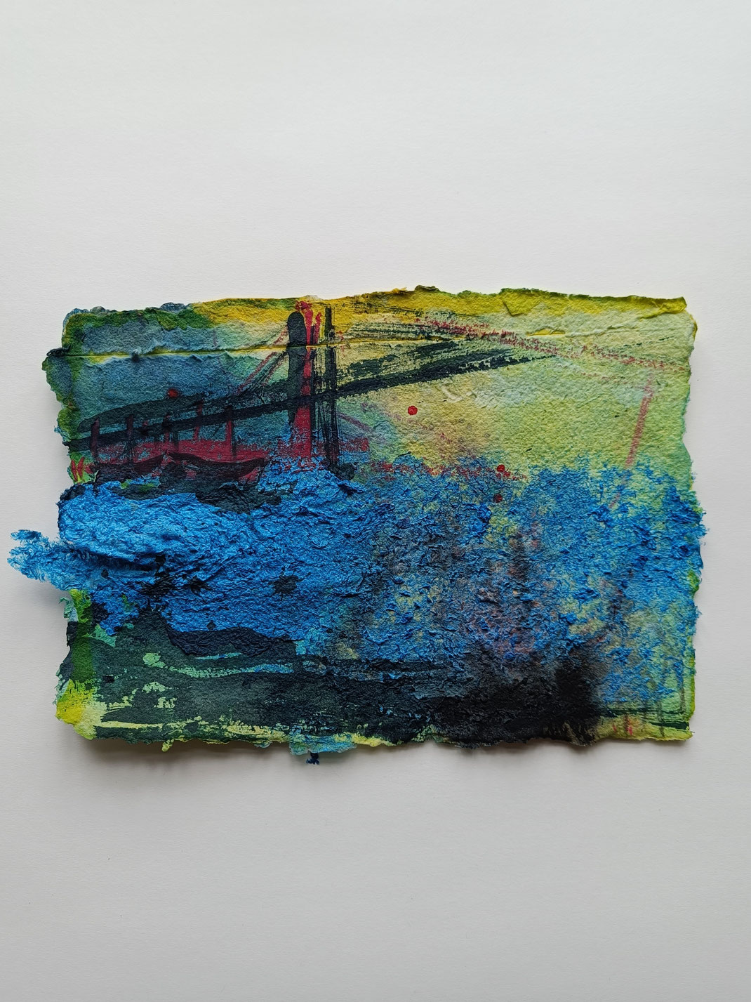 ÖRESUND BRIDGE. 2024, paper cast, flax fiber, pigment, pulp painting, ink, crayon, series of 7
