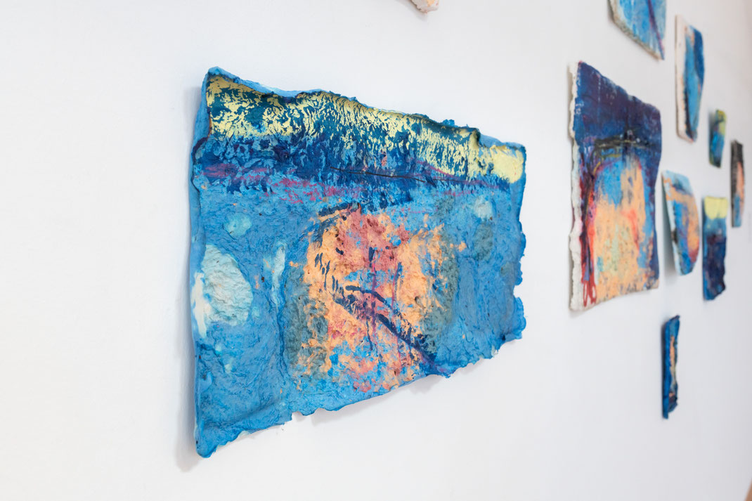ÖRESUND BRIDGE. 2024, paper cast, pulp painting, pigment, ink drawing, series paper reliefs. photo © www.materialmatters.online / Victoria Gentsch