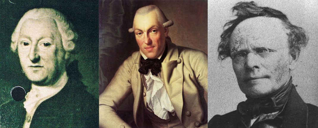 Portraits of Johann Friedrich Bauder (1713-1791) (left), Johann Heinrich Merck (1741-1791) (middle) and Johann Jakob Kaup (1803-1873) (right). Source Wikipedia.