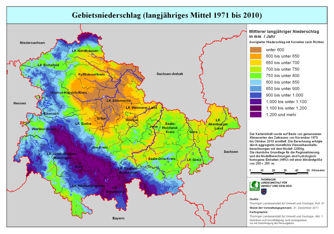Niederschlag in Thüringen, www.tlug-jena.de