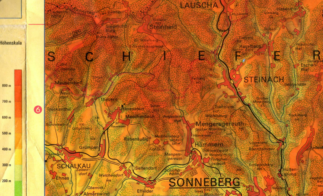Physische Karte 1:100000 des Thür. Schiefergebirges, VEB H. Haack, Gotha