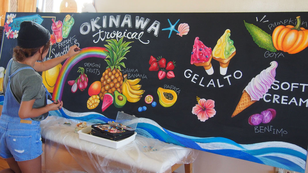 トロピカル|ハワイアン｜手描きチョークアートの実例｜KANAE CHALK ART.