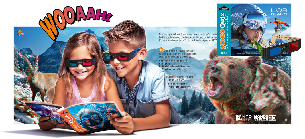 Or Blanc : Anaglyphes 3D + Quiz © Récréacom/MTD éditions, personnalisation pour 3 Brasseurs FRANCE