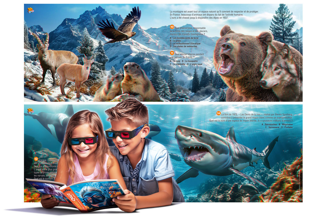 Création d'anaglyphe pour l'édition, animaux en relief - ©Récréacom