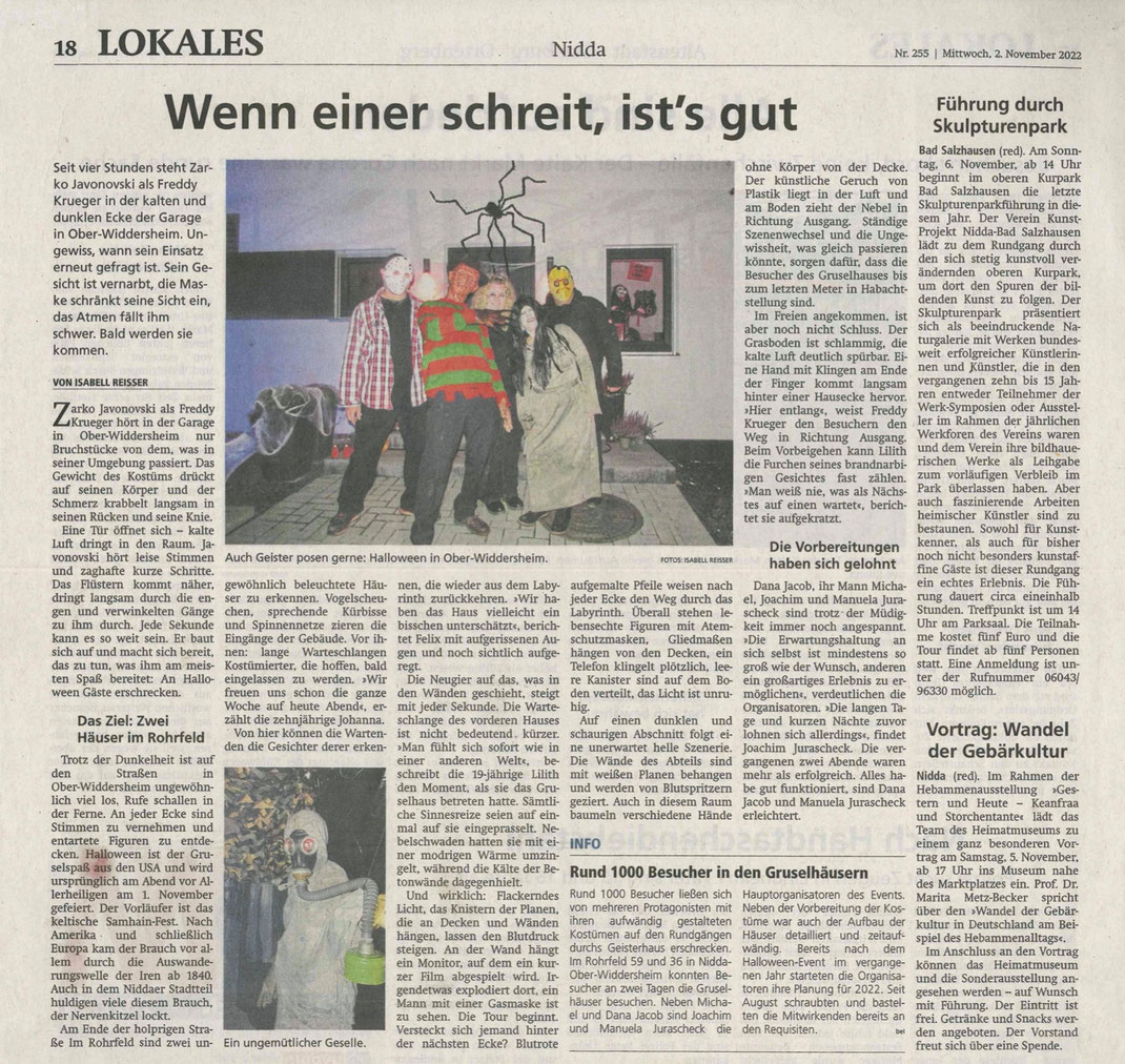 Kreisanzeiger Bericht über Halloween in Nidda