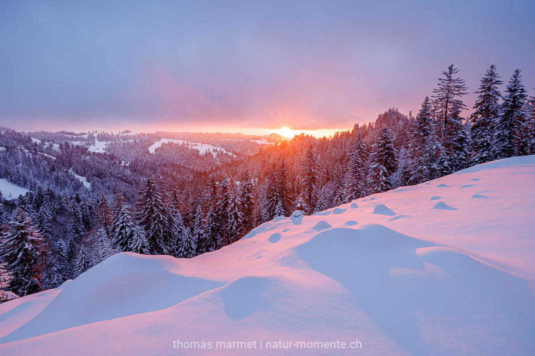 Emmental, Winter, Schnee, Hügel, Sonnenuntergang