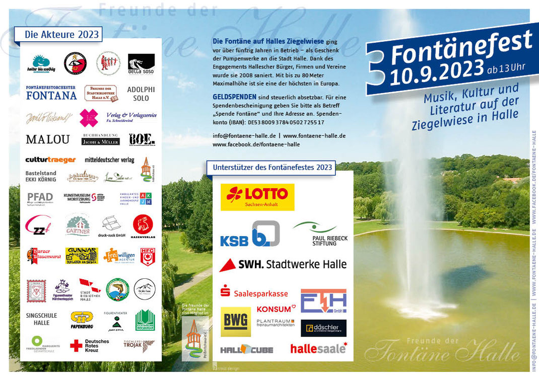 Faltblatt Seite 1 zum Fontänefest 2023