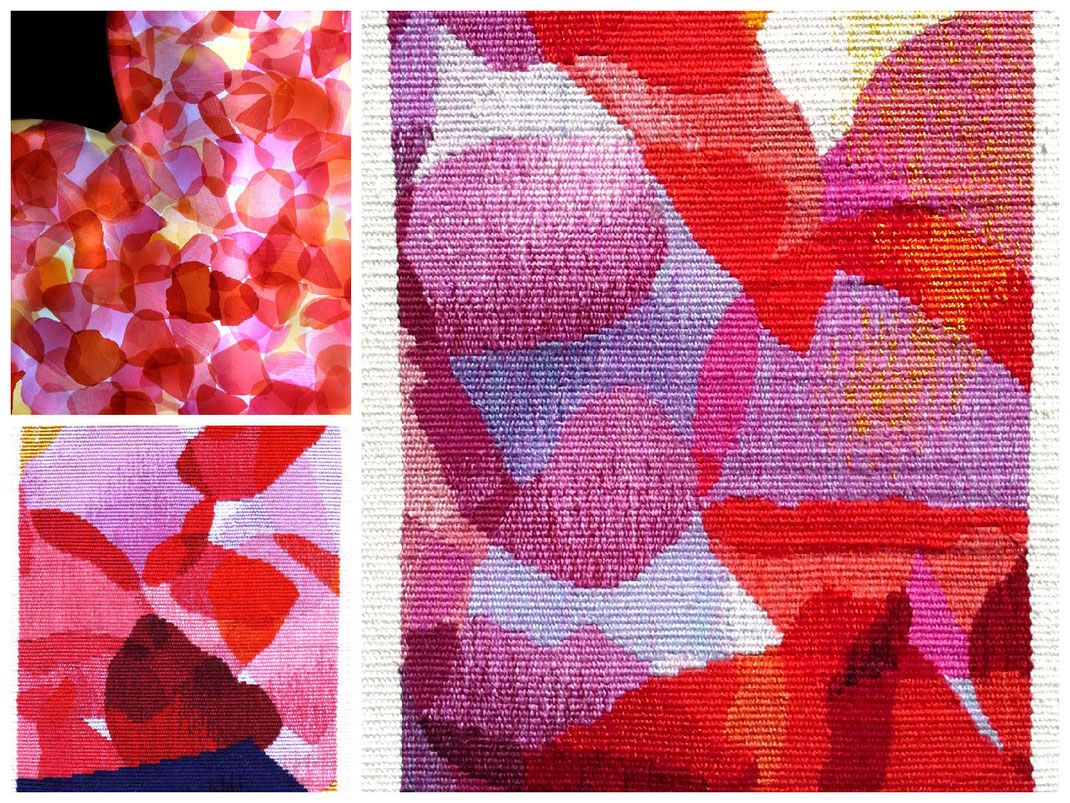Sylvie Lander-peinture-lumiere--vitrail-tapisserie-Aubusson-fleurs-pétales de roses-couleur