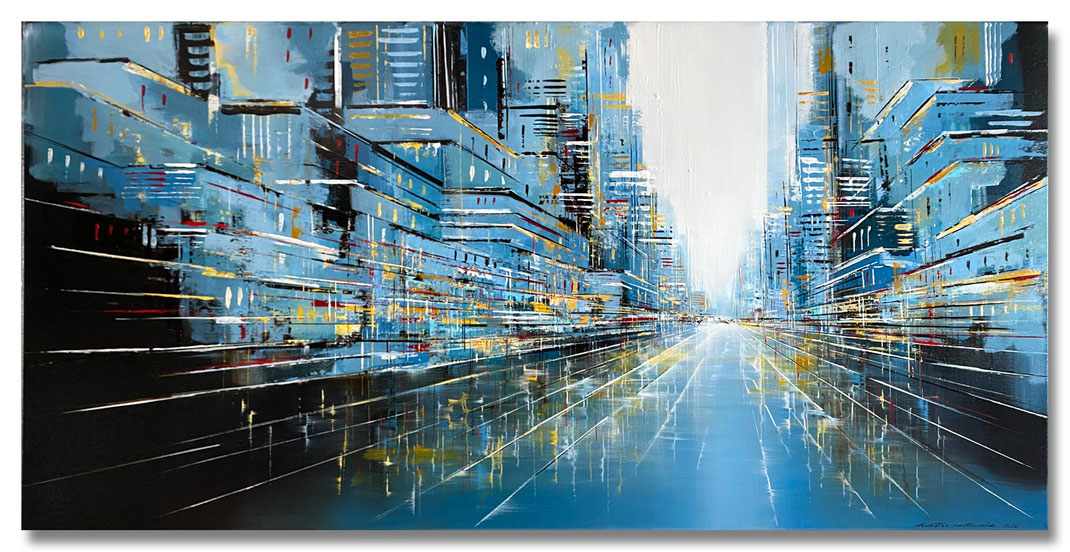 05 „STADTLANDSCHAFT“ – Mischtechnik auf Leinwand auf 2cm Keilrahmen – licht- und farbecht endfixiert – 50x100 -  Bildpreis: 700€