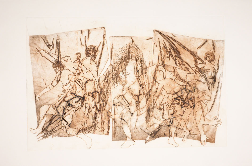 Bewegte Menschen in einem Photopolymerdruck von Katharina Lechner, Atelier tiefdruckArt