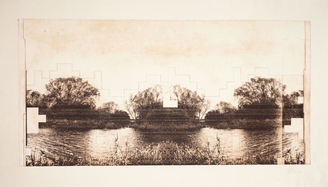 Landschaft an der Elbe, Photopolymerdruck von Katharina Lechner tiefdruckart