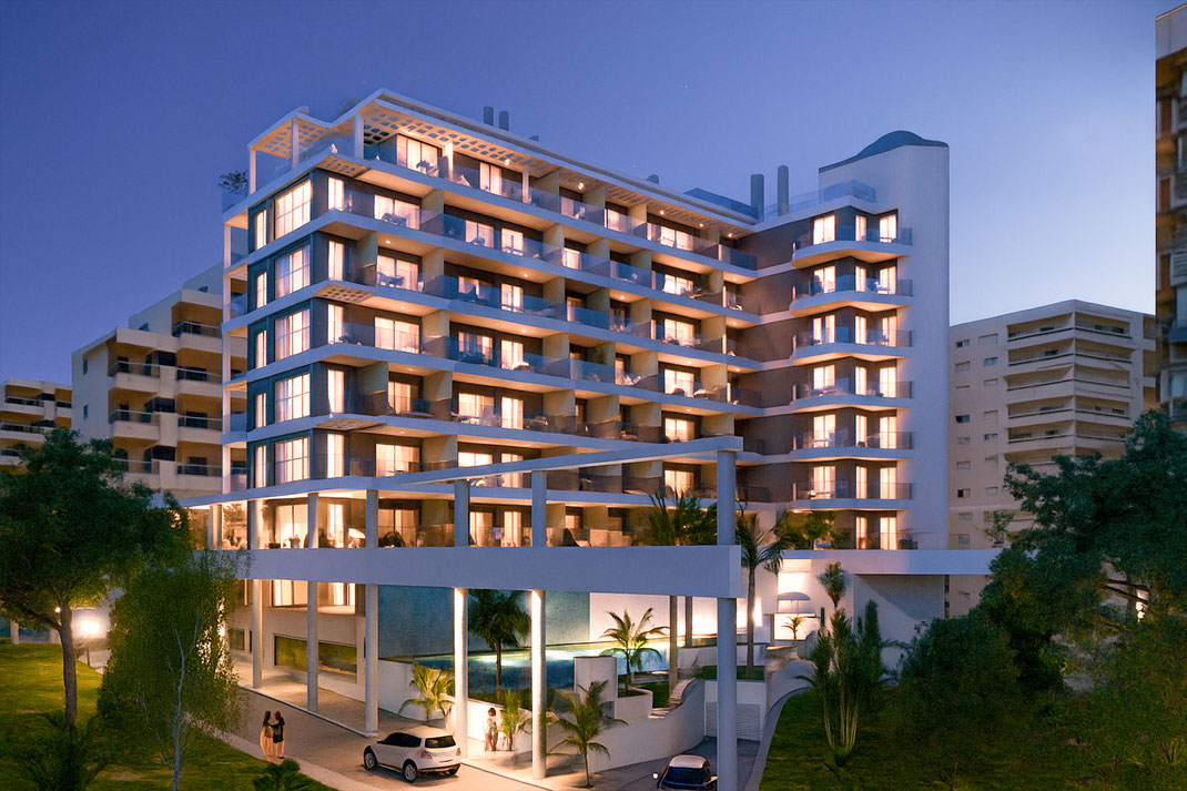 Infografía de arquitectura de edificio en Calpe, Alicante