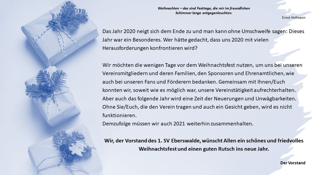 Weihnachtsgrüße des Vorstandes 1. SV Eberswalde