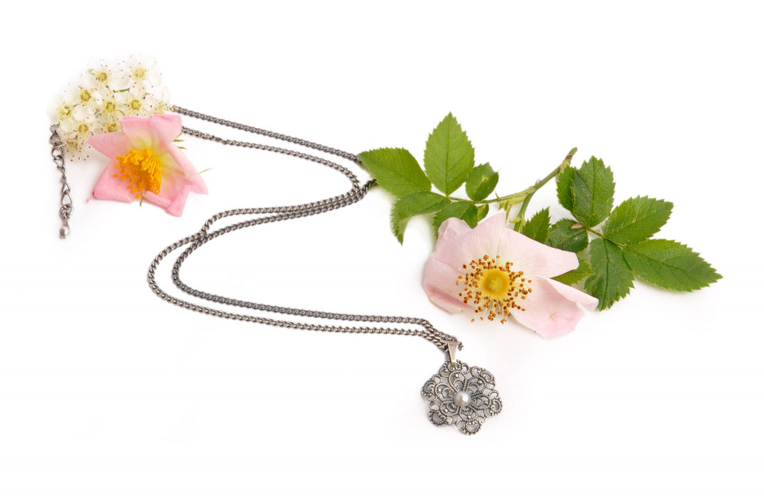 Trachtenschmuck Kette echt versilbert mit Perle online bestellen