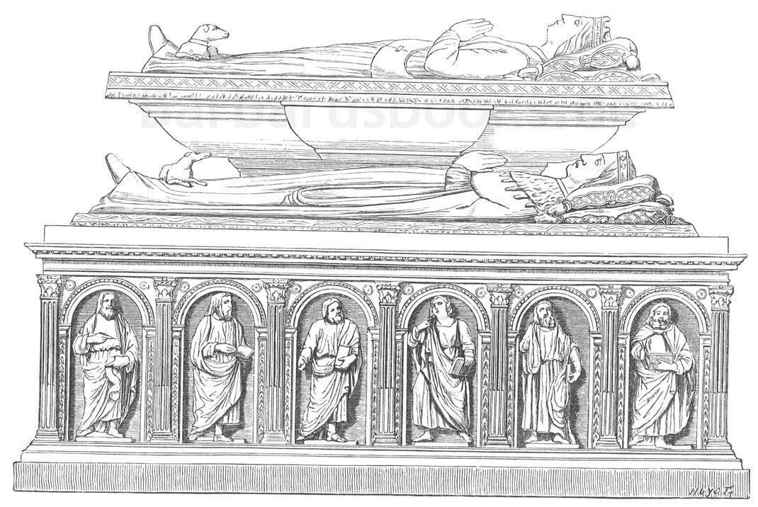 Abb. 360. – Grabmal von Ludwig, Herzog von Orleans, und seiner Gemahlin Valentin von Mailand; errichtet auf Befehl Ludwigs XII. – Früher in der Kirche des Cölestines in Paris, heute in der Kirche Saint-Denis. (16. Jahrhundert.)