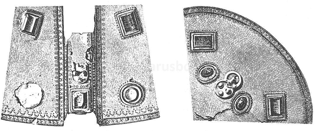 Links: Fig. 5. Ausschnitt von der Rückseite des pannonischen Helmes. Rechts: Fig. 6. Ausschnitt von der rechten Seite des pannonischen Helmes.