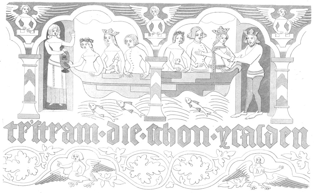 Ein Teppich mit Darstellungen aus der Geschichte Tristans and Isoldens