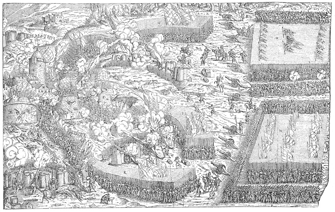 Fig. 3. Erstürmung einer Stadt. 1564. (Aus G. Liebe, Der Soldat in der deutschen Vergangenheit. Leipzig, Diederichs.)