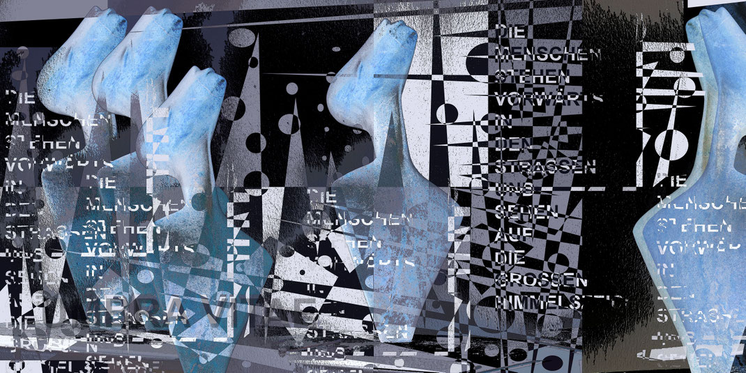 Heidrun Feistner und Jean Molitor: Umbra vitae / für Georg Heym / Fotografik auf Aluminium (Triptychon) nach der Skulptur "Der Expressionist"