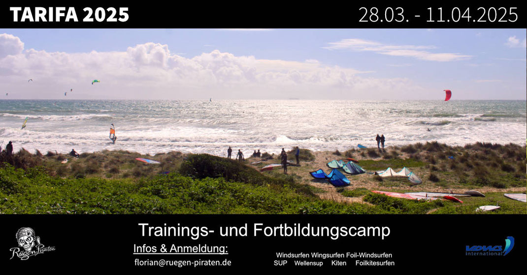 Tarifa - Windsurfen, Kiten, Wingfoilen... das Wassersportcamp der Rügen Piraten findet zum 18. Mal an diesem wunderschönen Ort statt.