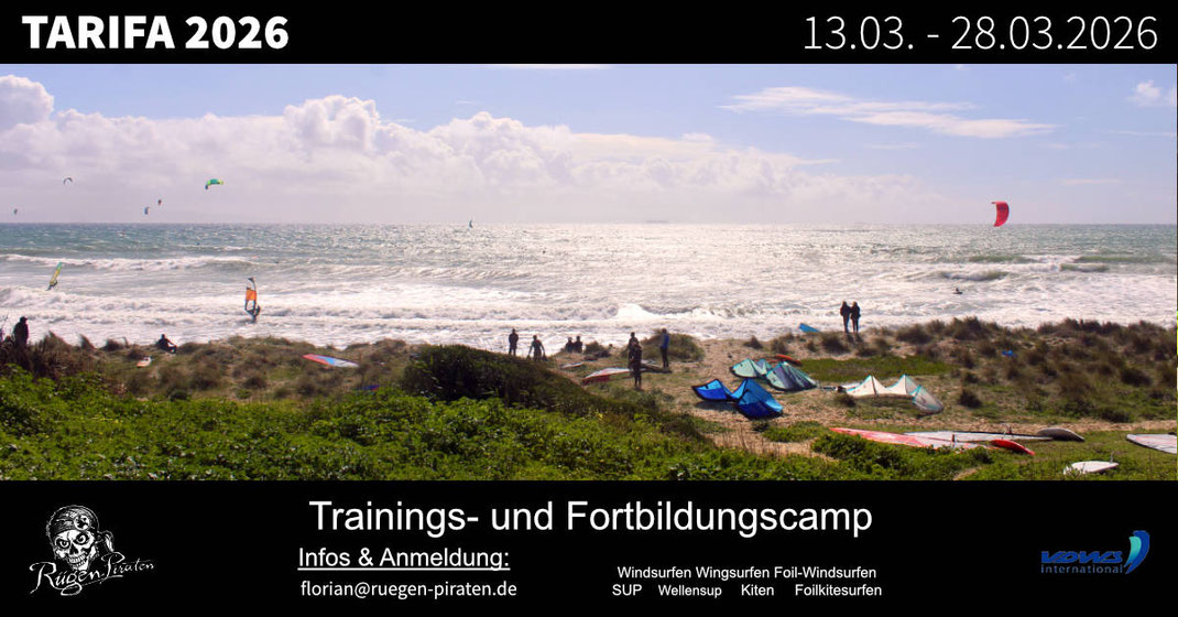 Tarifa - Windsurfen, Kiten, Wingfoilen... das Wassersportcamp der Rügen Piraten findet zum 18. Mal an diesem wunderschönen Ort statt.