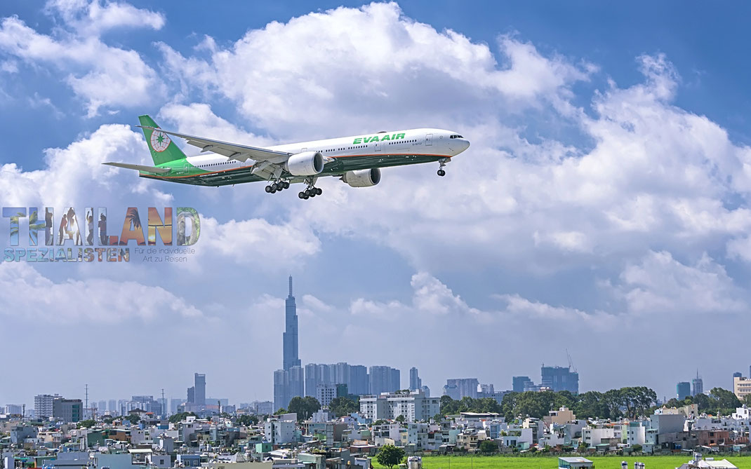 Ho chi minh city, vietnam - 8. Juni 2019 Flugzeuge, die 777 der eva air fliegen