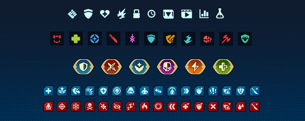 Variety of Icons: Stats, Sets, Leader Auras, Buffs & Debuffs