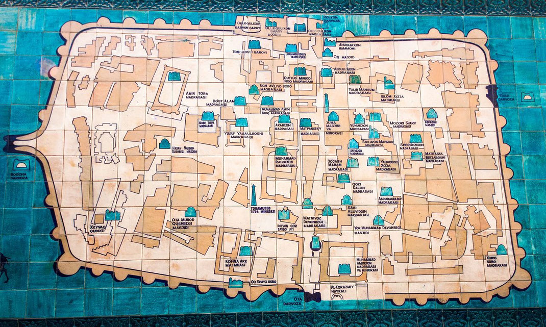 Khiva, Usbekistan. Map of the Itchan Kala